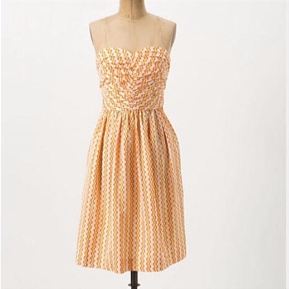 Anthropologie orange and white strapless dress 2